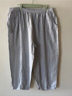 Angela Mara 100% Linen Made in Italy Elastic Waist Crop Pants